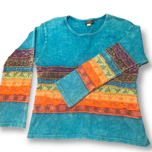 Rare Vintage Boho Colorful Rainbow 🌈 Long sleeve Quality Cotton Size Large - Picture 9 of 9